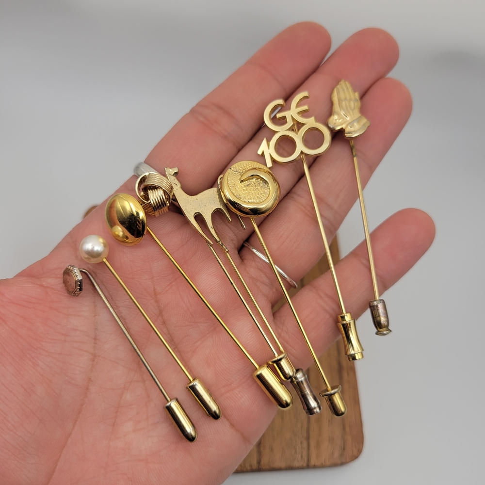 Collectible Vintage Elegant Gold Tone Stick Pins Lot of 8